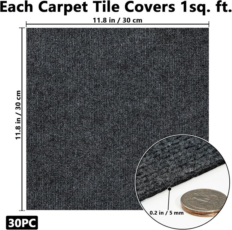 Orgthin 30Pcs Carpet Tiles Peel and Stick, Self Adhesive Carpet Floor Tile 12” x 12”, Dark Grey Soft Padded Flooring Sticker, Home Decor for Bedroom Living Room Office, 30 sq ft per Box - Image 4
